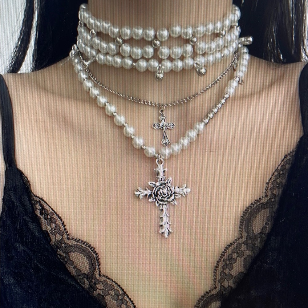Elegant Silver and White Pearl Layered Necklace